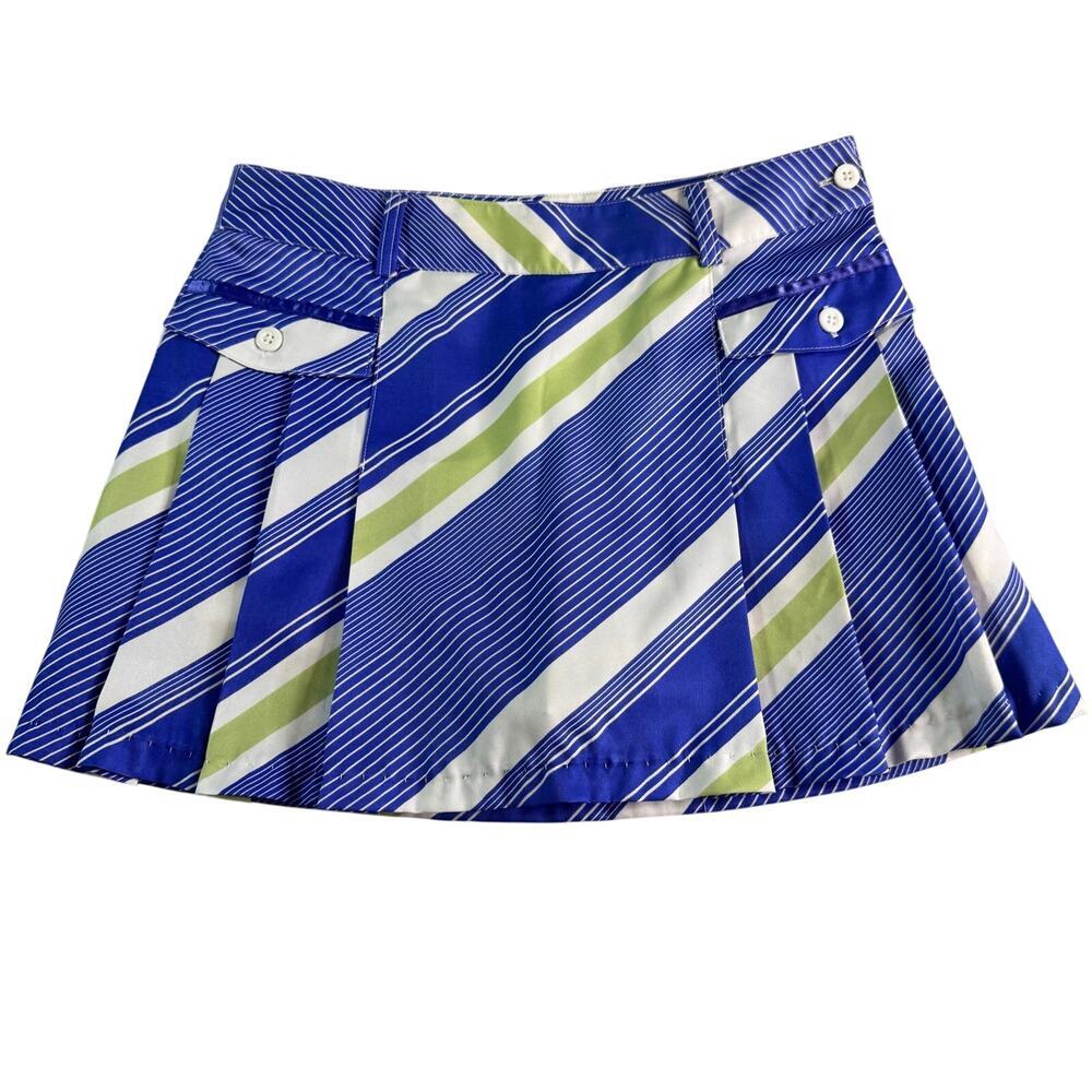 Vintage Greg Norman Golf Skort Women's 4 Blue Green Stripe Pleated Tennis Skirt